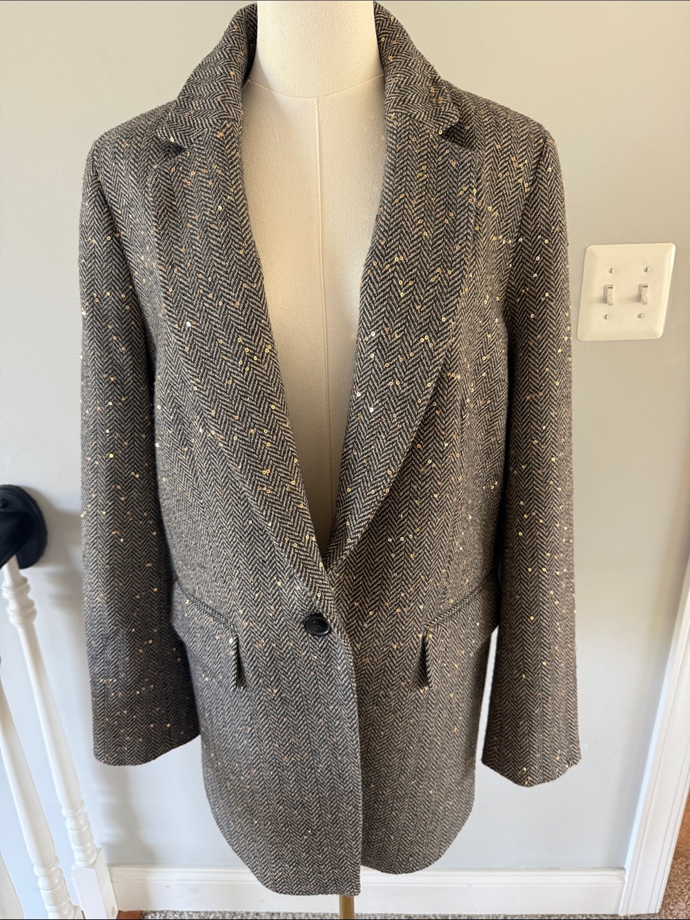 LOFT Herringbone Blazer with Gold Sequins